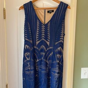ABS Collection Navy Blue/Nude Lace Scalloped Hem Dress, Women’s Size 8